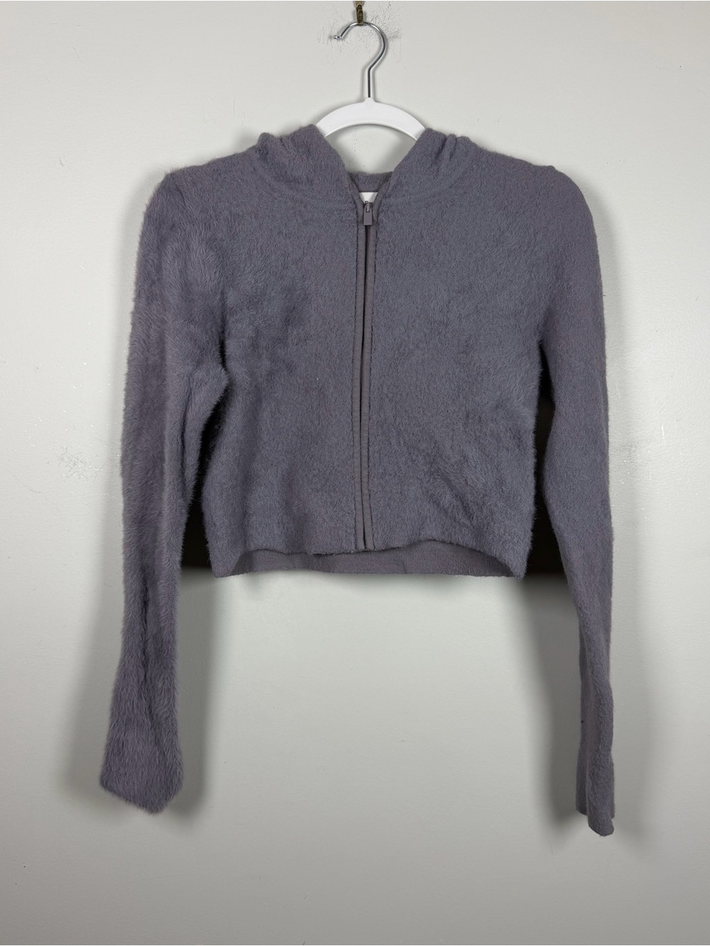 Sunday Best Aritzia Lavender Fluffy Hooded Cropped Maddox Zip Sweater Medium